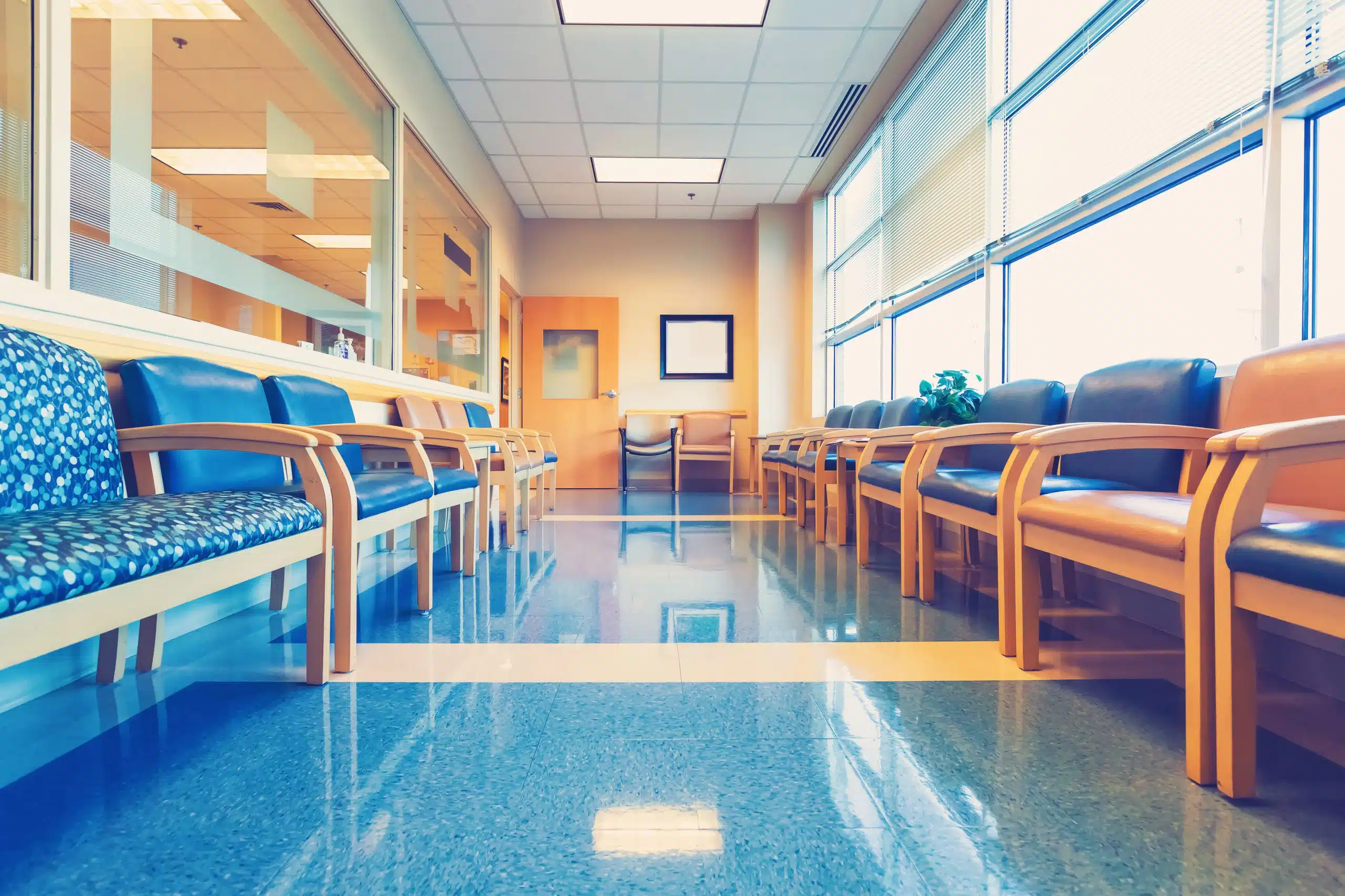 Image of an empty waiting room for a hospital or medical office